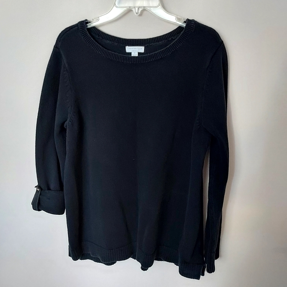 Charter Club Knit black scoop neck Mid Weight sweater 1X Neutral Fall Winter